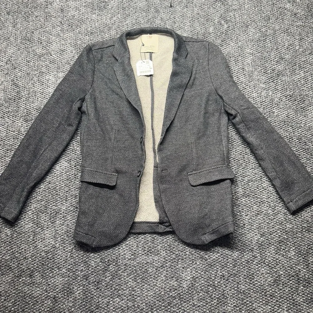 Zara Boys 13/14 Grey Knit Wear Blazer Jacket Tweed